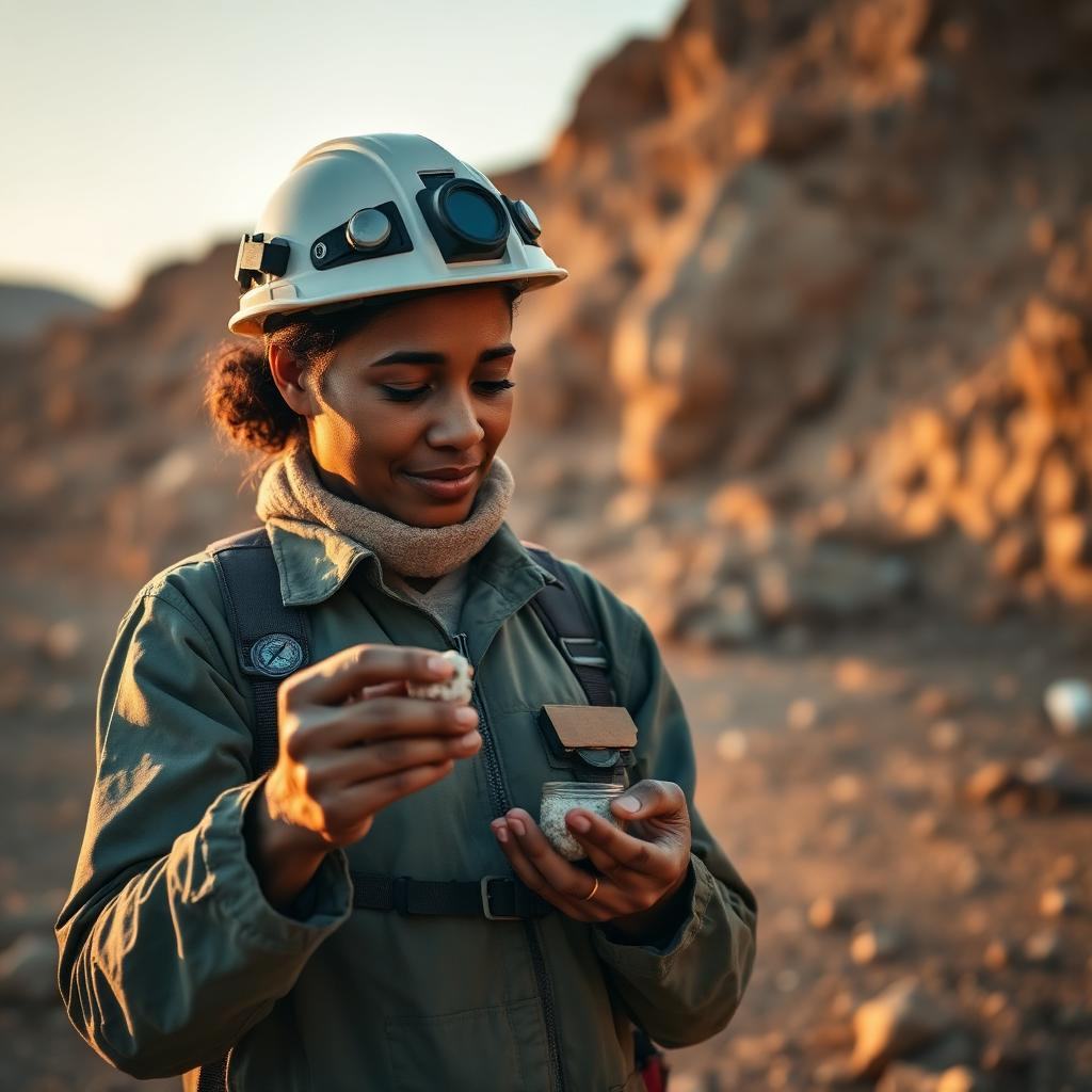 Geologist examining a mineral sample at the Burlcore Mining site in Busia