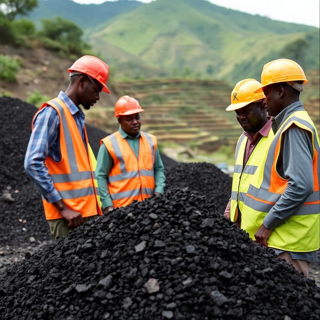 Haematite iron ore outcrop and haulage track in the hills of south western Uganda