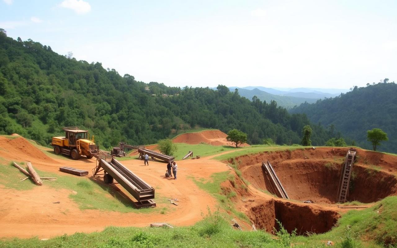 Idle small-scale gold workings in the forested hills of western Uganda after an enforcement order