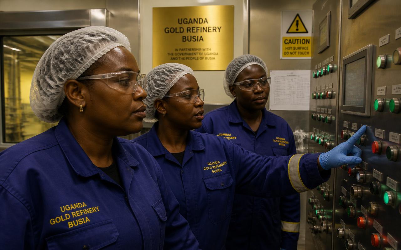 Women workers at a gold refining facility in Busia